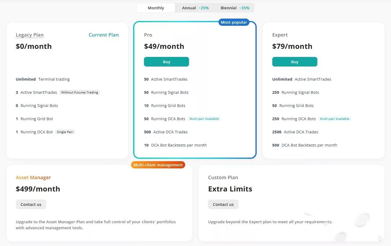 ソフトウェア開発会社が解説　　3Commasの料金プラン
