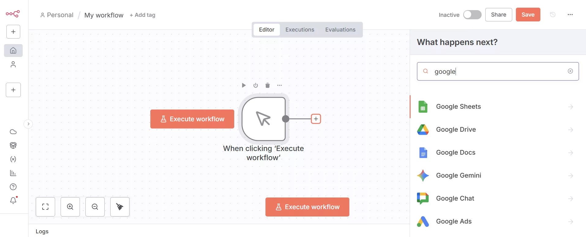 n8n action node